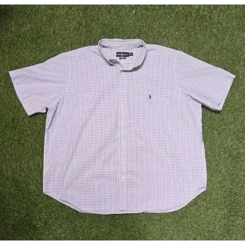 Polo Ralph Lauren 3XB Big Tall Blue Plaid Button Shirt 100% Cotton Stretch